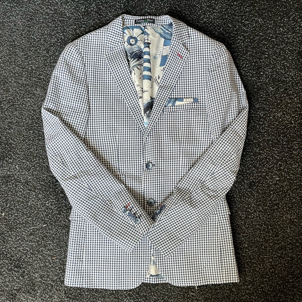 Seersucker Suit Jacket - Navy/White Gingham